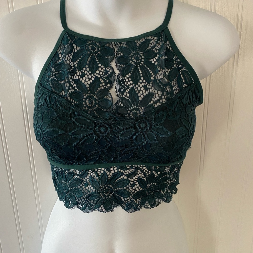 Zenana Outfitters Teal Lace Halter Bralette